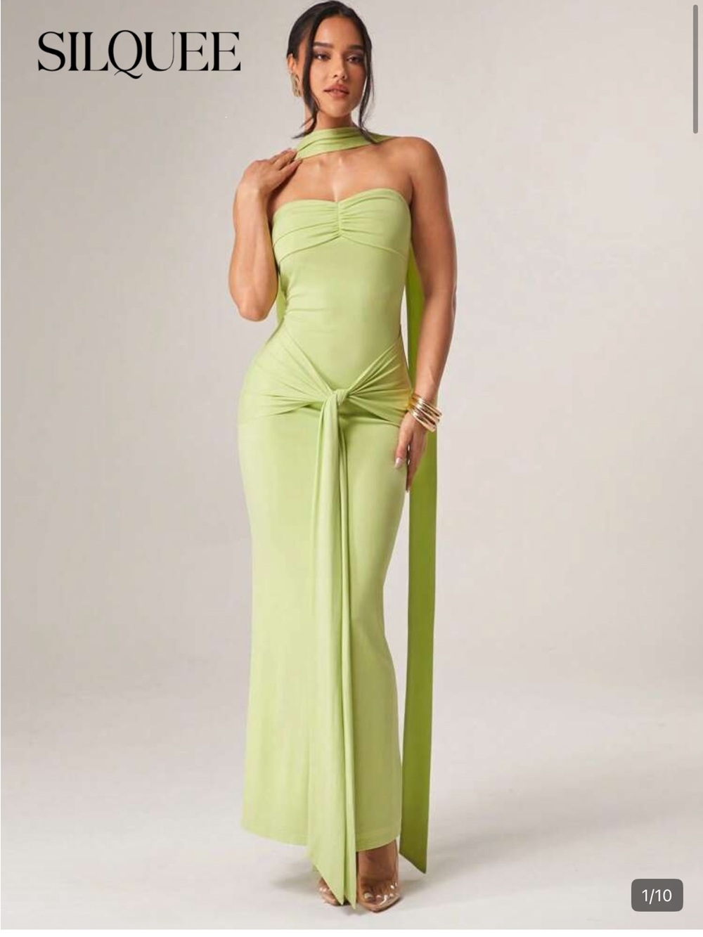 SHEIN Lime Green Strapless Tie-Front Maxi Dress